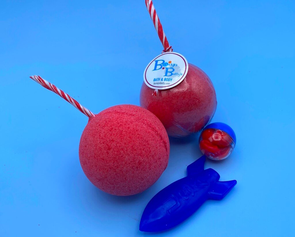 Cherry Bomb Bath Bomb with USA Flinger Inside - Berwyn Betty's Bath & Body Shop