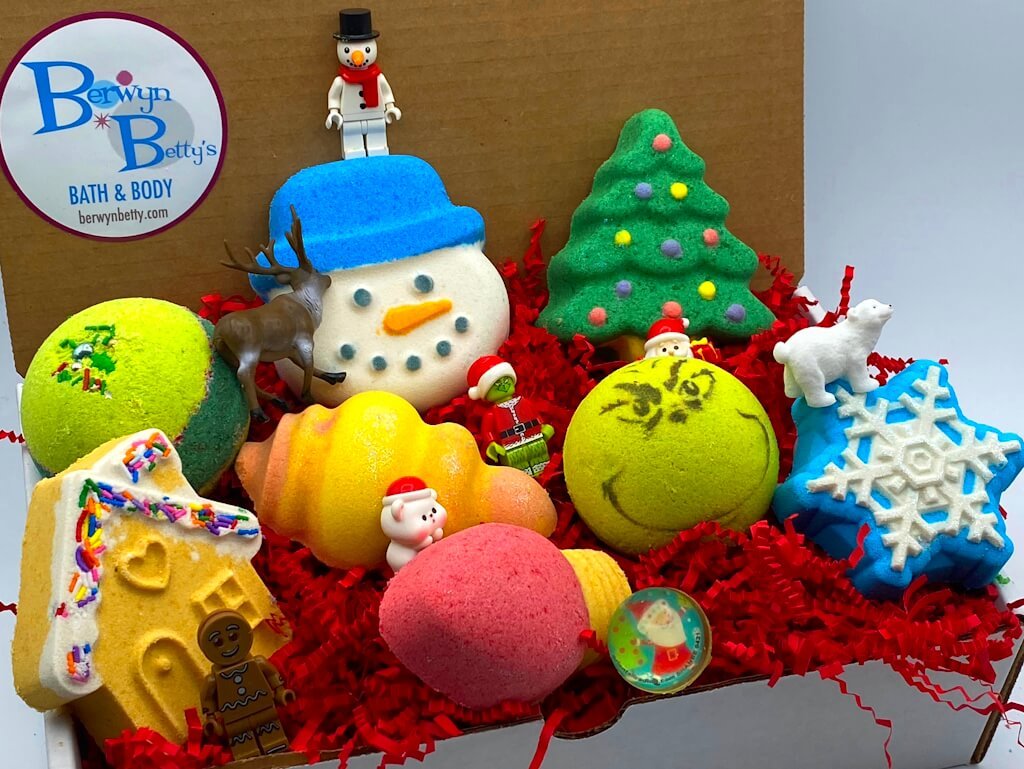 Christmas Bath Bomb Gift Box with Holiday Themed Bombs - 8 ct - Berwyn Betty's Bath & Body Shop