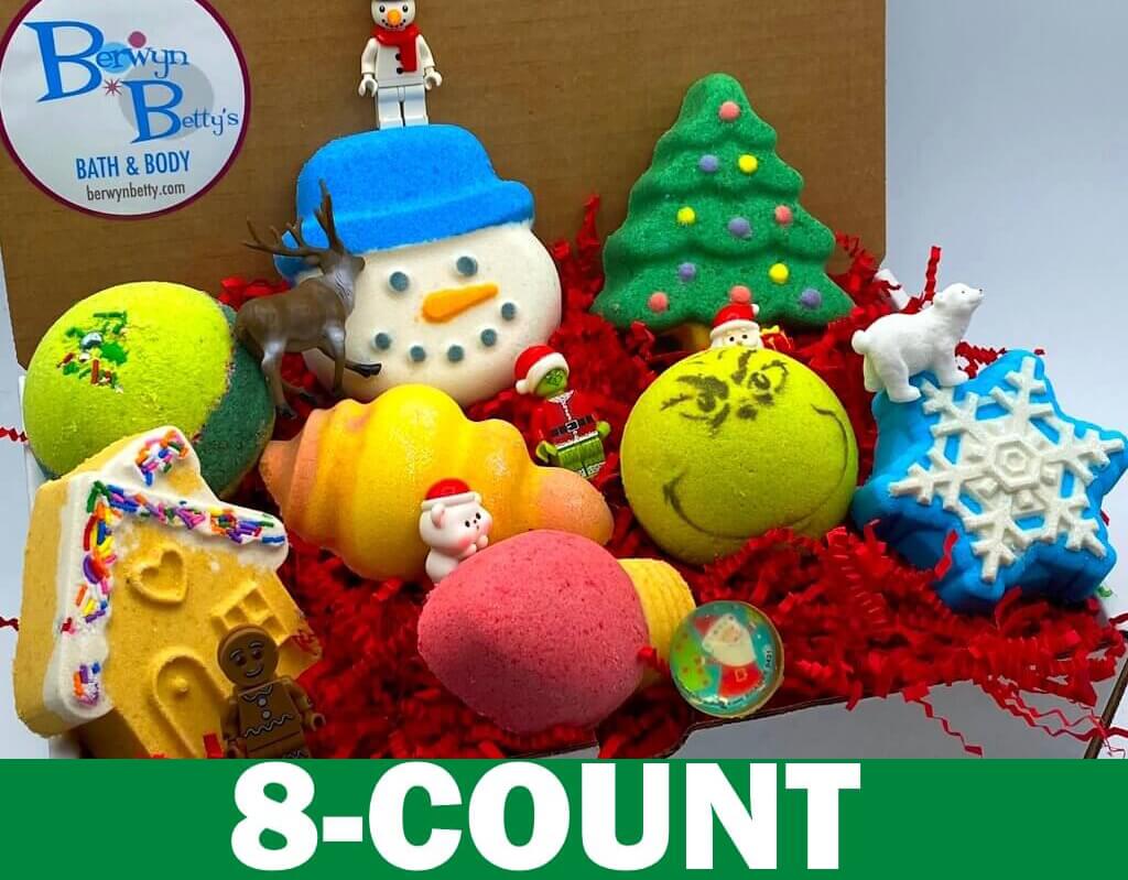 Christmas Kids Bath Bomb Gift Box with Holiday Themed Bombs 8 ct