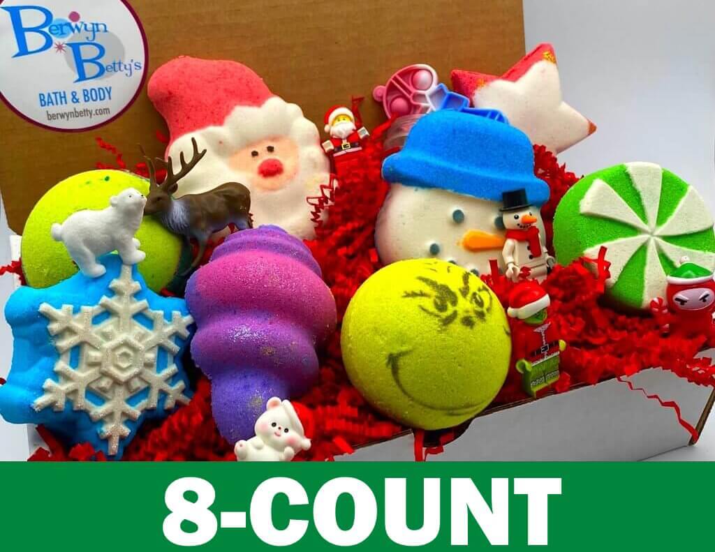 Christmas Kids Bath Bomb Gift Box with Holiday Themed Bombs 8 ct