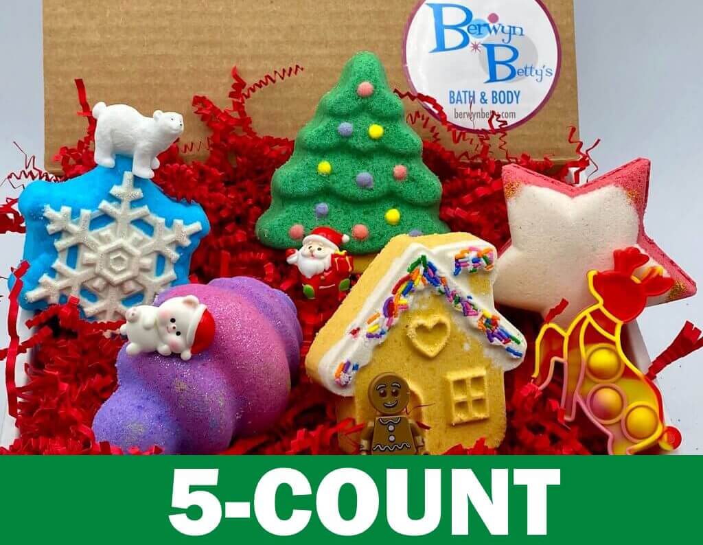 Christmas Bath Bombs Gift Box with Holiday Themed Bombs - 5 ct - Berwyn Betty's Bath & Body Shop