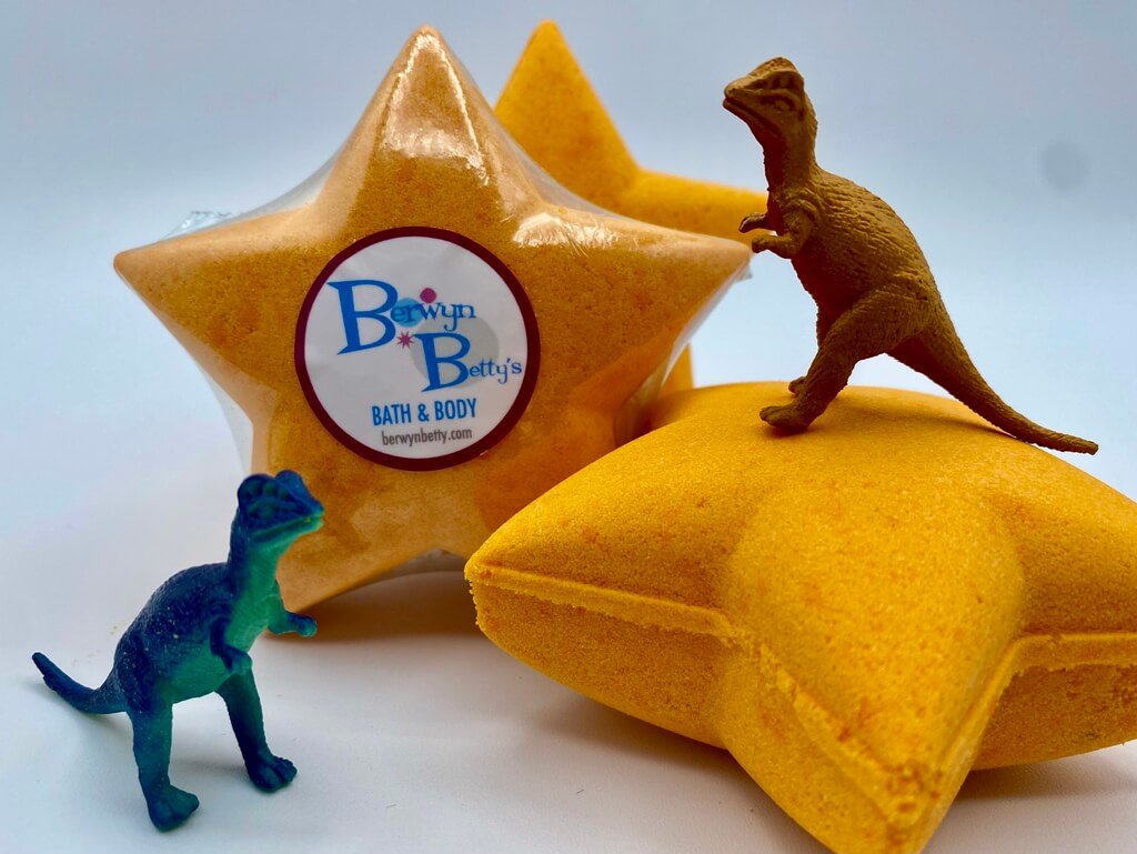 Dino Star Bath Bomb with Toy Inside (Orange) - Berwyn Betty's Bath & Body Shop