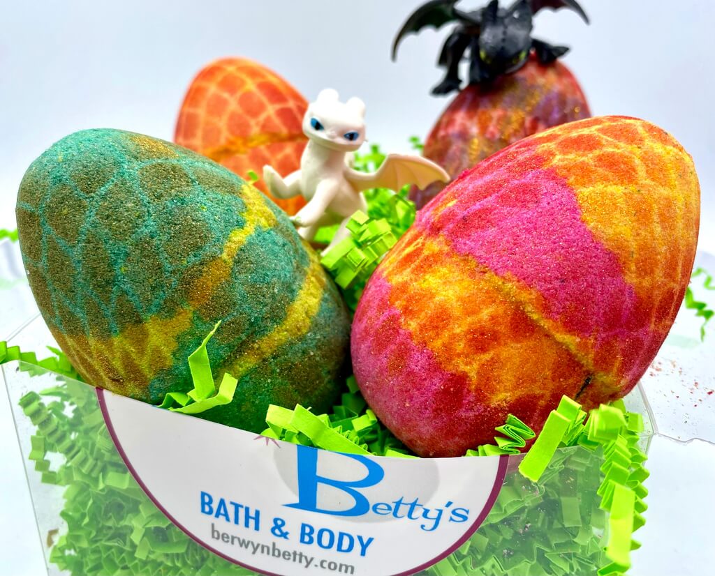 Dragon Egg Bath Bombs Gift Box (with Toy Inside) - 4 ct - Berwyn Betty's Bath & Body Shop
