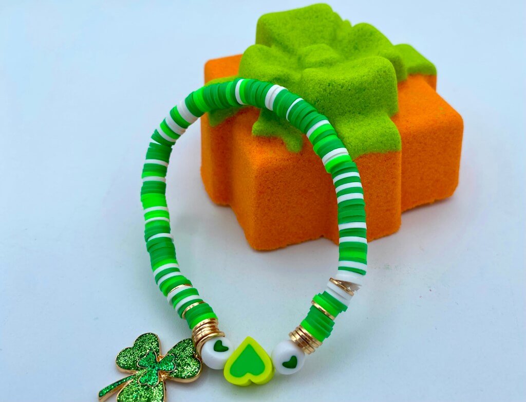 Gift Box with Bow Bath Bomb with Toy Bracelet Inside (Orange / Green) - Berwyn Betty's Bath & Body Shop