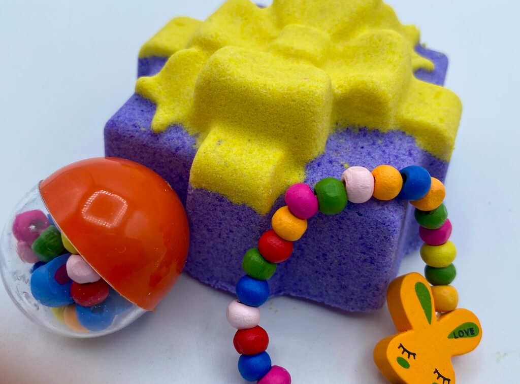Gift Box with Bow Bath Bomb with Wooden Bracelet Inside (Purple / Yellow) - Berwyn Betty's Bath & Body Shop