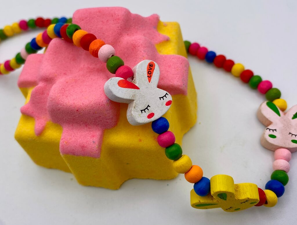 Gift Box with Bow Bath Bomb with Wooden Necklace Inside (Yellow / Pink) - Berwyn Betty's Bath & Body Shop