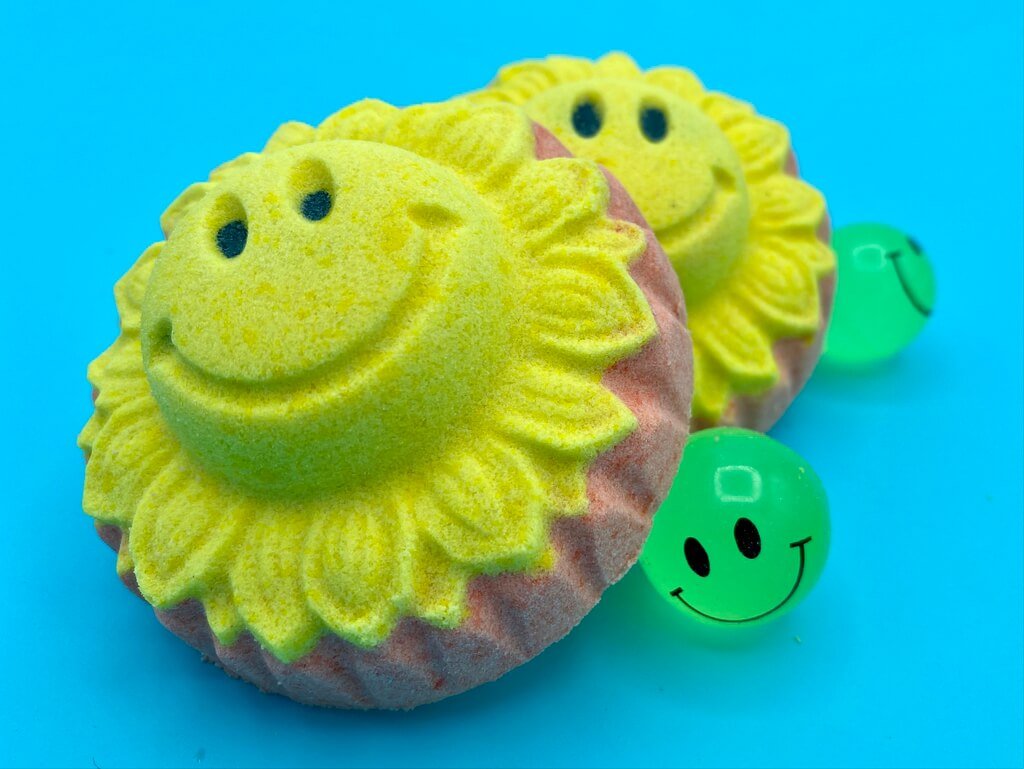 Happy Sun Bath Bomb with Bouncy Ball Inside - Berwyn Betty's Bath & Body Shop