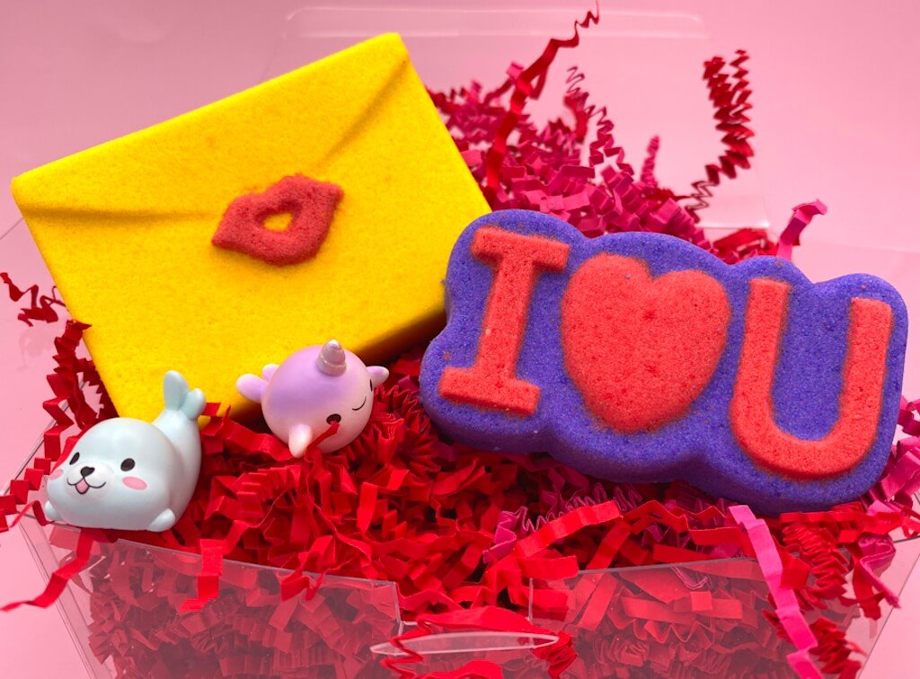 I LOVE U and Love Letter Kids Bath Bomb Gift Set with Toys Inside - 2 ct - Berwyn Betty's Bath & Body Shop
