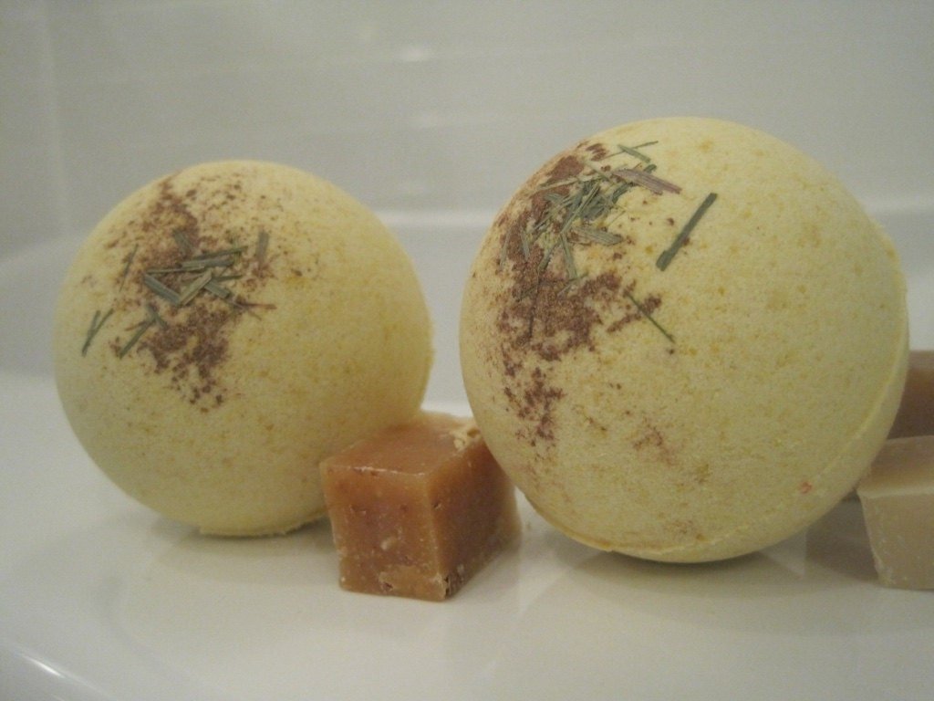 Lemongrass Scented Bath Bombs with Handmade Soap Inside - 2 ct - Berwyn Betty's Bath & Body Shop