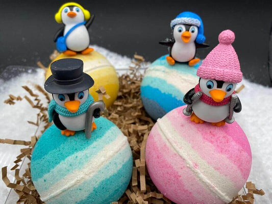 Penguin Bath Bomb Gift Box (with Toy Inside) - 4 ct - Berwyn Betty's Bath & Body Shop