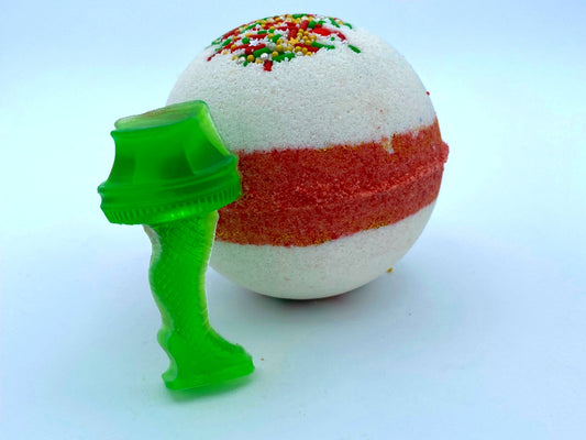 Peppermint Bath Bomb with Christmas Story Leg Lamp Soap Inside - Berwyn Betty's Bath & Body Shop