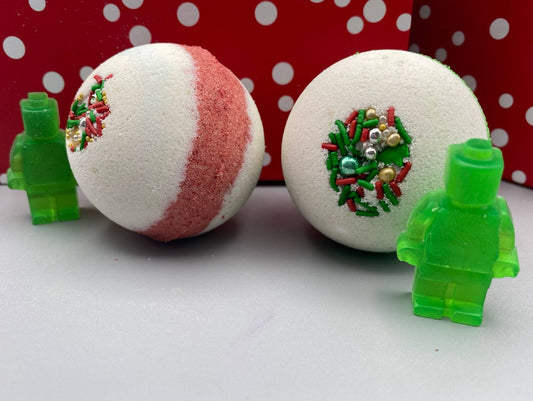 Peppermint Bath Bomb with Surprise Mini Guy Soap Inside - 2 ct - Berwyn Betty's Bath & Body Shop
