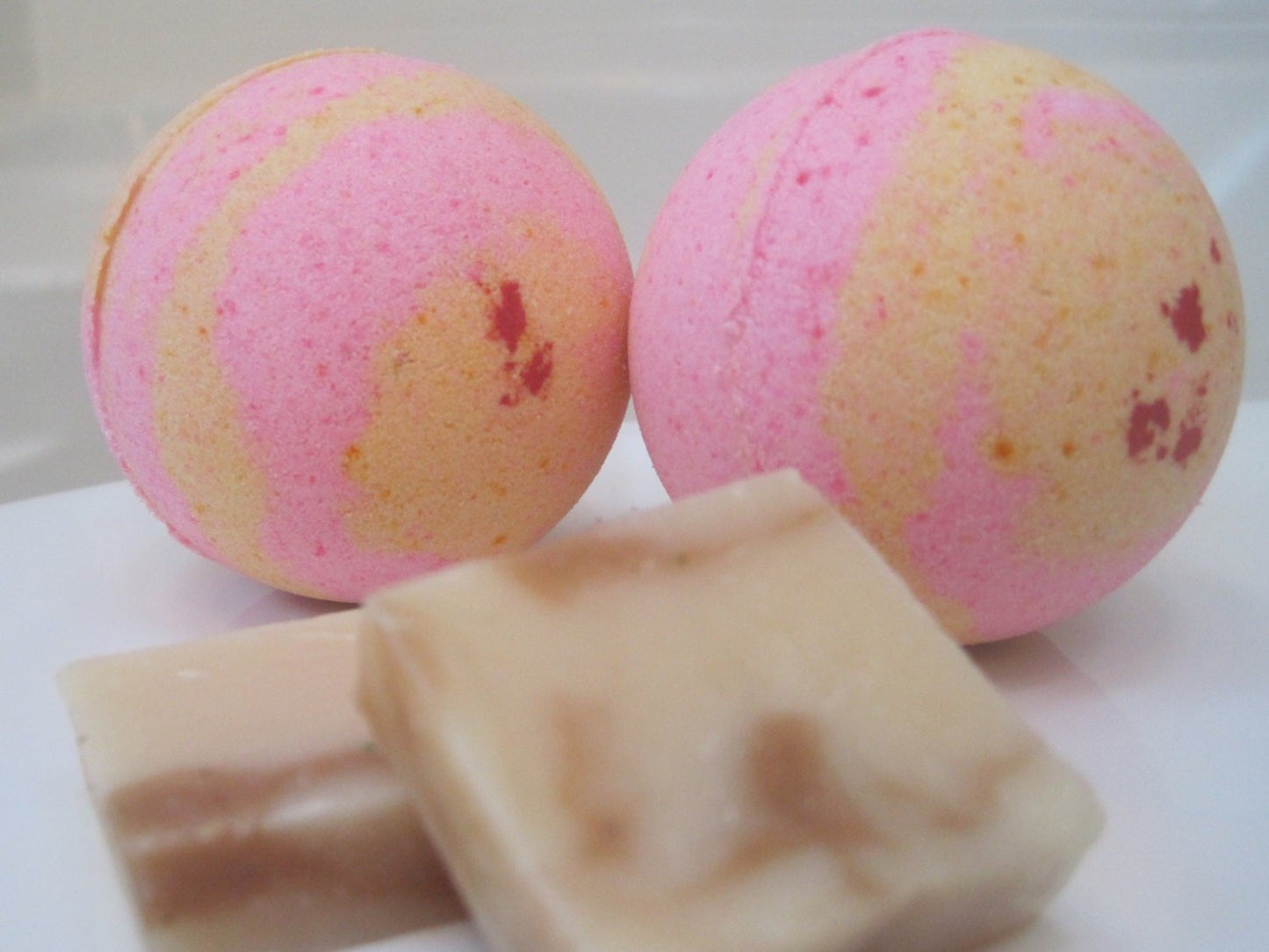 Pink Grapefruit Scented Bath Bombs with Handmade Soap Inside - 2 ct - Berwyn Betty's Bath & Body Shop