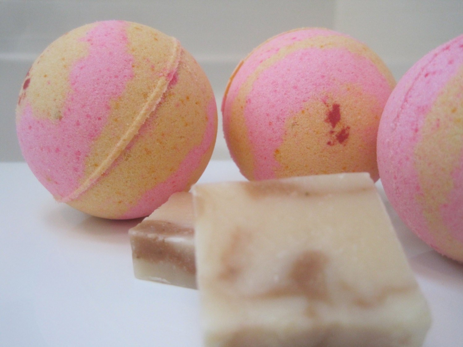 Pink Grapefruit Scented Bath Bombs with Handmade Soap Inside - 2 ct - Berwyn Betty's Bath & Body Shop