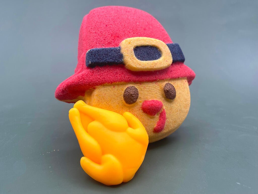 Tom Turkey Pilgrim Bath Bomb with Thanksgiving Mochi Toy Inside - Berwyn Betty's Bath & Body Shop