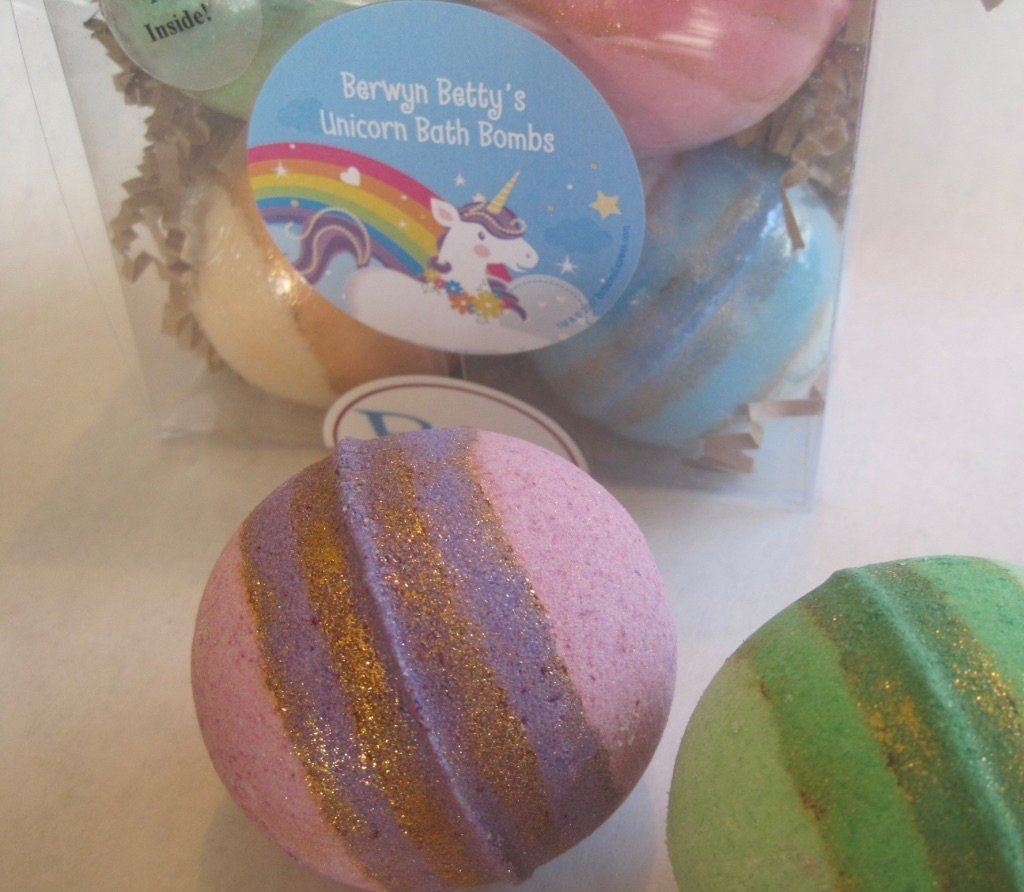Unicorn Small Bath Bombs with Toy Inside Gift Box - 4 ct - Berwyn Betty's Bath & Body Shop