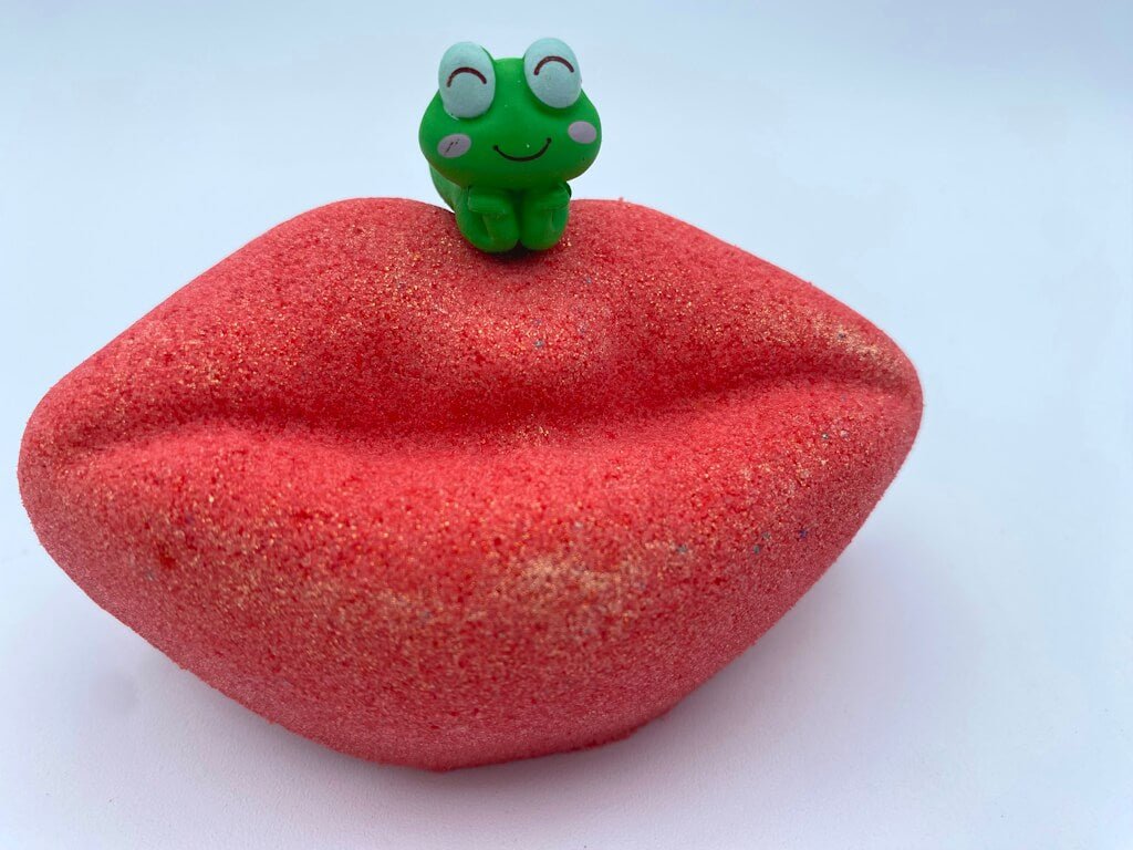 Valentine Lips Kids Bath Bomb with Frog Toy Inside - Berwyn Betty's Bath & Body Shop